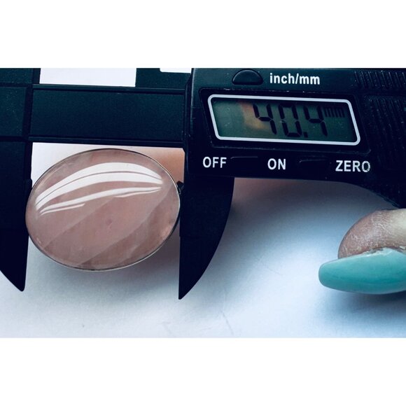 Estate Rose Quartz Pendant 925 Sterling Silver Oval Cabochon Necklace Vintage NR - Picture 7 of 9